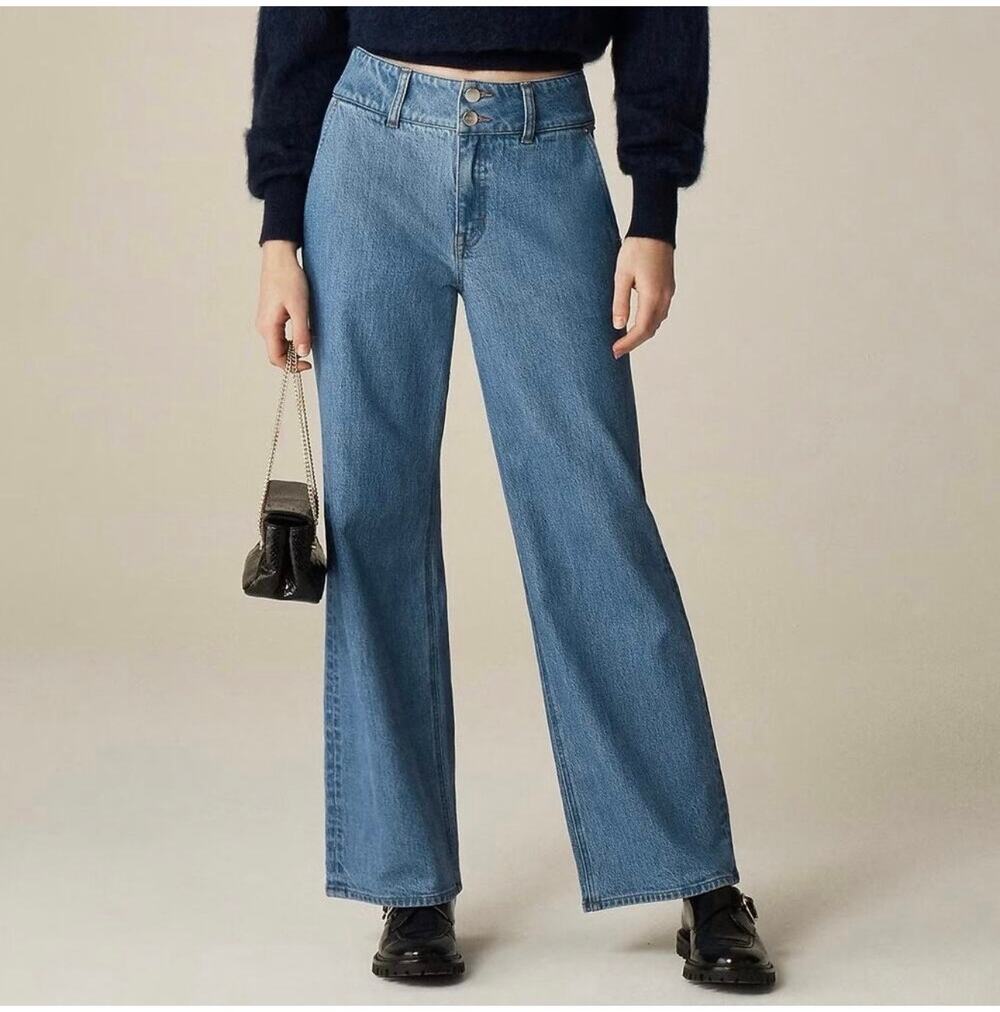 J.Crew Jeans Womens 26 Blue Slim Wide Leg Stacked Buttons Trouser Denim Lyocell